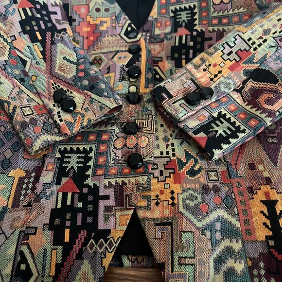 George Simonton Vintage Aztec Tapestry Print Button Front Blazer Size 4 - Picture 6 of 13